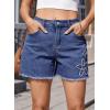 image:imageDokotoo Womens Jean Shorts Floral Embroidered High Waisted Casual Stretchy Raw Edge Hemline Denim ShortsSail Blue