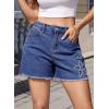 image:imageDokotoo Womens Jean Shorts Floral Embroidered High Waisted Casual Stretchy Raw Edge Hemline Denim ShortsSail Blue
