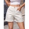 image:imageDokotoo Womens Jean Shorts Floral Embroidered High Waisted Casual Stretchy Raw Edge Hemline Denim ShortsWhite
