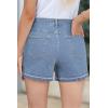 image:imageDokotoo Womens Jean Shorts Stretchy High Waisted 2026 Straight Leg Frayed Raw Hem Casual Denim Shorts with PocketsBeau Blue