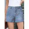 image:imageDokotoo Womens Jean Shorts Stretchy High Waisted 2026 Straight Leg Frayed Raw Hem Casual Denim Shorts with PocketsBeau Blue