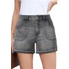 image:imageDokotoo Womens Jean Shorts Stretchy High Waisted 2026 Straight Leg Frayed Raw Hem Casual Denim Shorts with PocketsGray