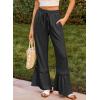 image:imageDokotoo Womens Pants Casual High Waisted Wide Leg Pants Woman Loose Drawstrings Lace Trousers with PocketsBlack