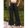 image:imageDokotoo Womens Pants Casual High Waisted Wide Leg Pants Woman Loose Drawstrings Lace Trousers with PocketsBlack