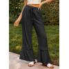 image:imageDokotoo Womens Pants Casual High Waisted Wide Leg Pants Woman Loose Drawstrings Lace Trousers with PocketsBlack