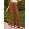 image:imageDokotoo Womens Pants Casual High Waisted Wide Leg Pants Woman Loose Drawstrings Lace Trousers with PocketsBrown