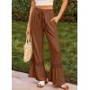image:imageDokotoo Womens Pants Casual High Waisted Wide Leg Pants Woman Loose Drawstrings Lace Trousers with PocketsBrown