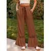 image:imageDokotoo Womens Pants Casual High Waisted Wide Leg Pants Woman Loose Drawstrings Lace Trousers with PocketsBrown