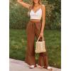 image:imageDokotoo Womens Pants Casual High Waisted Wide Leg Pants Woman Loose Drawstrings Lace Trousers with PocketsBrown