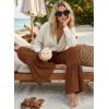 image:imageDokotoo Womens Pants Casual High Waisted Wide Leg Pants Woman Loose Drawstrings Lace Trousers with PocketsBrown
