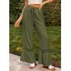 image:imageDokotoo Womens Pants Casual High Waisted Wide Leg Pants Woman Loose Drawstrings Lace Trousers with PocketsGreen