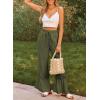 image:imageDokotoo Womens Pants Casual High Waisted Wide Leg Pants Woman Loose Drawstrings Lace Trousers with PocketsGreen
