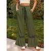 image:imageDokotoo Womens Pants Casual High Waisted Wide Leg Pants Woman Loose Drawstrings Lace Trousers with PocketsGreen
