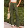 image:imageDokotoo Womens Pants Casual High Waisted Wide Leg Pants Woman Loose Drawstrings Lace Trousers with PocketsGreen