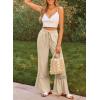 image:imageDokotoo Womens Pants Casual High Waisted Wide Leg Pants Woman Loose Drawstrings Lace Trousers with PocketsKhaki