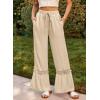 image:imageDokotoo Womens Pants Casual High Waisted Wide Leg Pants Woman Loose Drawstrings Lace Trousers with PocketsKhaki