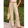 image:imageDokotoo Womens Pants Casual High Waisted Wide Leg Pants Woman Loose Drawstrings Lace Trousers with PocketsKhaki