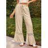 image:imageDokotoo Womens Pants Casual High Waisted Wide Leg Pants Woman Loose Drawstrings Lace Trousers with PocketsKhaki