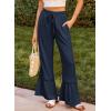 image:imageDokotoo Womens Pants Casual High Waisted Wide Leg Pants Woman Loose Drawstrings Lace Trousers with PocketsNavy Blue