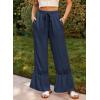 image:imageDokotoo Womens Pants Casual High Waisted Wide Leg Pants Woman Loose Drawstrings Lace Trousers with PocketsNavy Blue