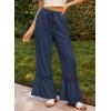 image:imageDokotoo Womens Pants Casual High Waisted Wide Leg Pants Woman Loose Drawstrings Lace Trousers with PocketsNavy Blue