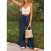 image:imageDokotoo Womens Pants Casual High Waisted Wide Leg Pants Woman Loose Drawstrings Lace Trousers with PocketsNavy Blue