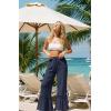 image:imageDokotoo Womens Pants Casual High Waisted Wide Leg Pants Woman Loose Drawstrings Lace Trousers with PocketsNavy Blue