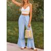 image:imageDokotoo Womens Pants Casual High Waisted Wide Leg Pants Woman Loose Drawstrings Lace Trousers with PocketsSky Blue
