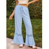 image:imageDokotoo Womens Pants Casual High Waisted Wide Leg Pants Woman Loose Drawstrings Lace Trousers with PocketsSky Blue
