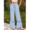 image:imageDokotoo Womens Pants Casual High Waisted Wide Leg Pants Woman Loose Drawstrings Lace Trousers with PocketsSky Blue