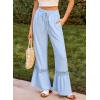image:imageDokotoo Womens Pants Casual High Waisted Wide Leg Pants Woman Loose Drawstrings Lace Trousers with PocketsSky Blue