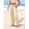 image:imageDokotoo Womens Pants Casual Smocked High Waisted Elastic Wide Leg Pants Loose Cotton Trousers with PocketsApricot