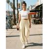 image:imageDokotoo Womens Pants Casual Smocked High Waisted Elastic Wide Leg Pants Loose Cotton Trousers with PocketsApricot