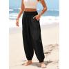 image:imageDokotoo Womens Pants Casual Smocked High Waisted Elastic Wide Leg Pants Loose Cotton Trousers with PocketsBlack