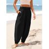 image:imageDokotoo Womens Pants Casual Smocked High Waisted Elastic Wide Leg Pants Loose Cotton Trousers with PocketsBlack