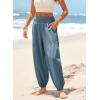 image:imageDokotoo Womens Pants Casual Smocked High Waisted Elastic Wide Leg Pants Loose Cotton Trousers with PocketsBlue