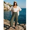 image:imageDokotoo Womens Pants Casual Smocked High Waisted Elastic Wide Leg Pants Loose Cotton Trousers with PocketsGreen