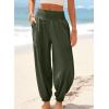 image:imageDokotoo Womens Pants Casual Smocked High Waisted Elastic Wide Leg Pants Loose Cotton Trousers with PocketsGreen