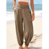image:imageDokotoo Womens Pants Casual Smocked High Waisted Elastic Wide Leg Pants Loose Cotton Trousers with PocketsKhaki