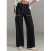 image:imageDokotoo Womens Pants High Waisted Jeans Stretch Loose Fit Colorblock Denim Pants with PocketBlack