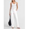 image:imageDokotoo Womens Pants High Waisted Jeans Stretch Loose Fit Colorblock Denim Pants with PocketWhite