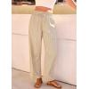 image:imageDokotoo Womens Striped Barrel Casual Pants High Waisted 2026 Elastic Drawstring TrousersApricot Stripe