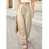 image:imageDokotoo Womens Striped Barrel Casual Pants High Waisted 2026 Elastic Drawstring TrousersBeige Stripe