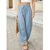 image:imageDokotoo Womens Striped Barrel Casual Pants High Waisted 2026 Elastic Drawstring TrousersSky Blue Stripe
