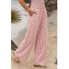 image:imageDokotoo Womens Striped Gingham Pants 2026 Casual Pants Cute Comfy Bottoms with Pockets Plaid OutfitsMineral Red