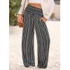 image:imageDokotoo Womens Summer Boho Floral Bagyy Pants Wide Leg High Smocked Waist Casual Loose Palazzo Pants with PocketBlack