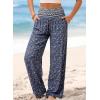 image:imageDokotoo Womens Summer Boho Floral Bagyy Pants Wide Leg High Smocked Waist Casual Loose Palazzo Pants with PocketBlue
