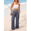 image:imageDokotoo Womens Summer Boho Floral Bagyy Pants Wide Leg High Smocked Waist Casual Loose Palazzo Pants with PocketBlue