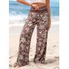 image:imageDokotoo Womens Summer Boho Floral Bagyy Pants Wide Leg High Smocked Waist Casual Loose Palazzo Pants with PocketBrown