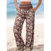 image:imageDokotoo Womens Summer Boho Floral Bagyy Pants Wide Leg High Smocked Waist Casual Loose Palazzo Pants with PocketBrown